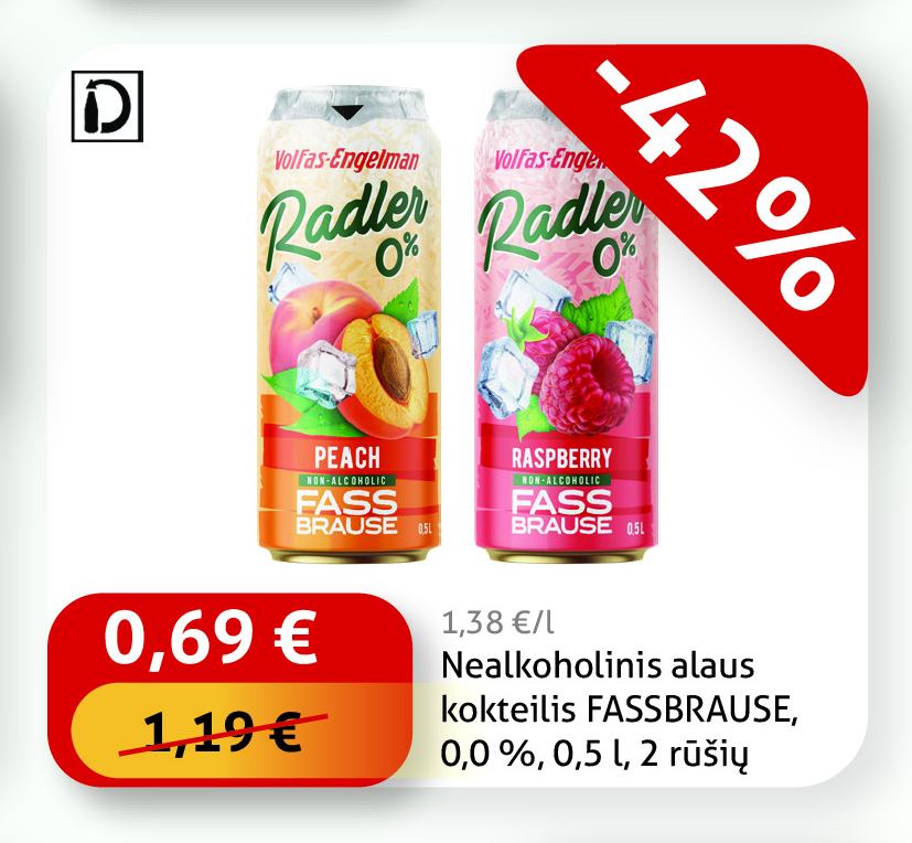 Nealkoholinis alaus kokteilis FASSBRAUSE, 0.5 l