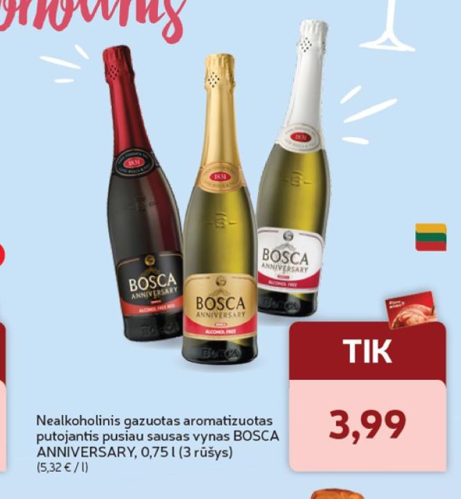 Nealkoholinis gazuotas aromatizuotas putojantis pusiau sausas vynas BOSCA ANNIVERSARY, 0.75 l