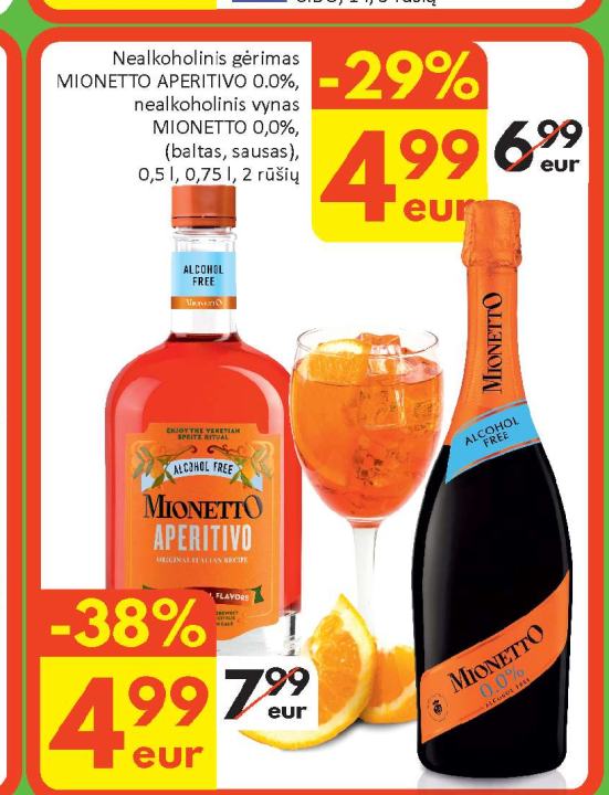 Nealkoholinis gėrimas MIONETTO APERITIVO 0.0%, nealkoholinis vynas MIONETTO 0,0%, 0.5 l
