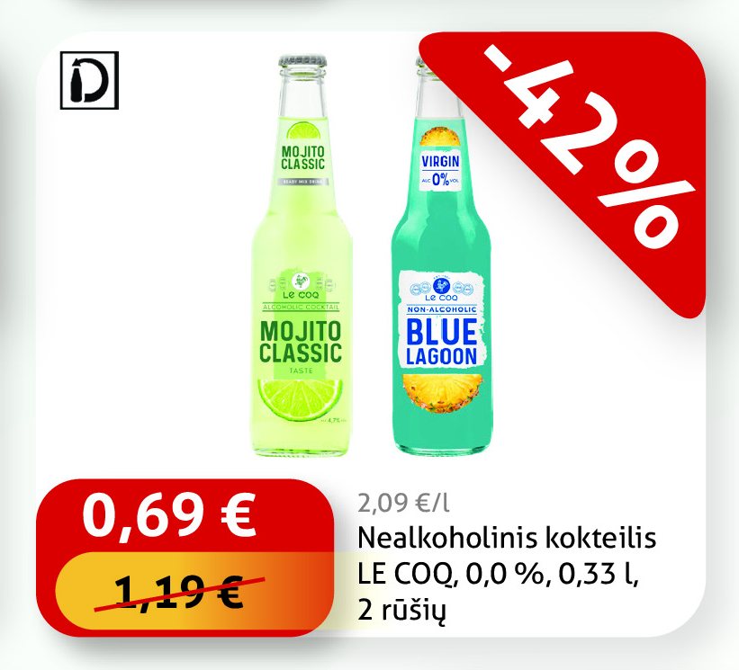 Nealkoholinis kokteilis LE COQ, 0.33 l