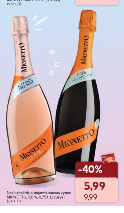 Nealkoholinis putojantis sausas vynas MIONETTO, 0.75 l