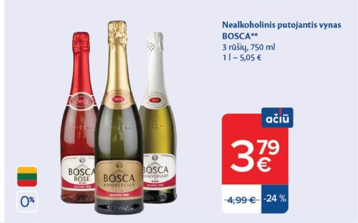 Nealkoholinis putojantis vynas BOSCA, 750 ml