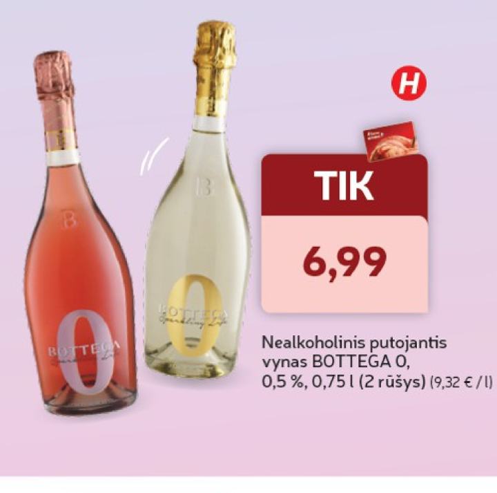 Nealkoholinis putojantis vynas BOTTEGA 0, 0.75 l