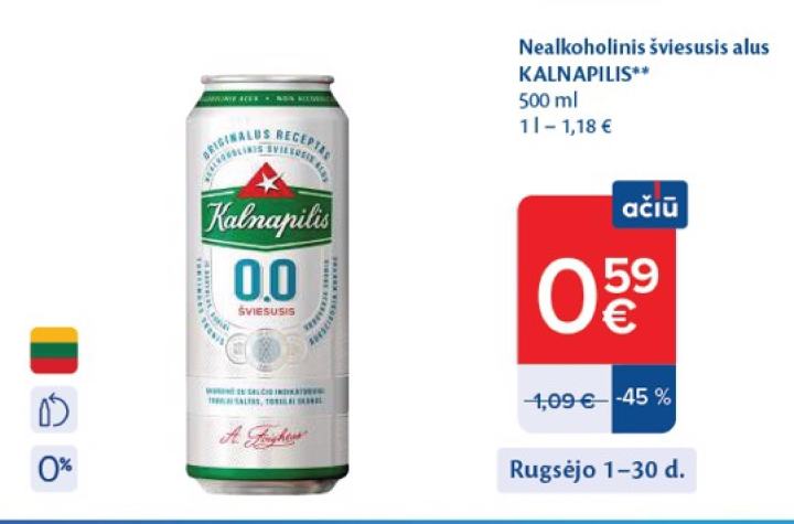 Nealkoholinis šviesusis alus KALNAPILIS, 500 ml