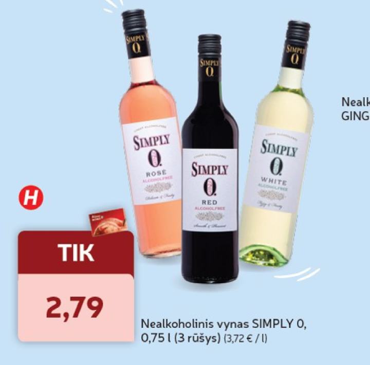 Nealkoholinis vynas SIMPLY 0, 0.75 l