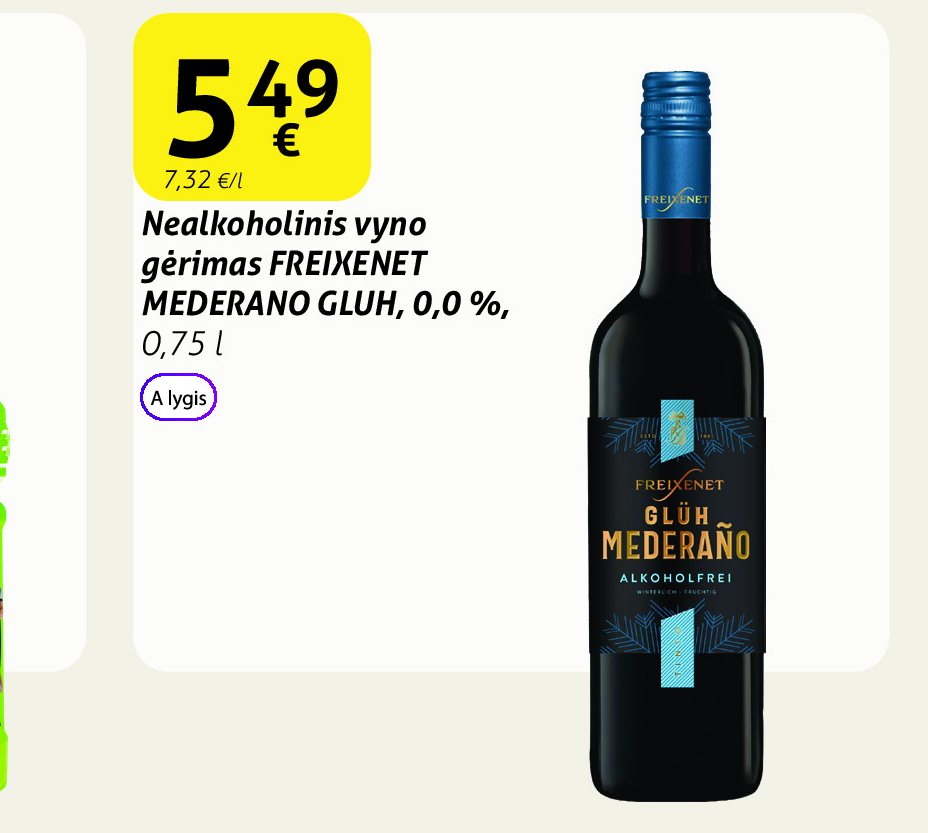 Nealkoholinis vyno gėrimas FREIXENET MEDERANO GLUH, 0,0 %, 0.75 l