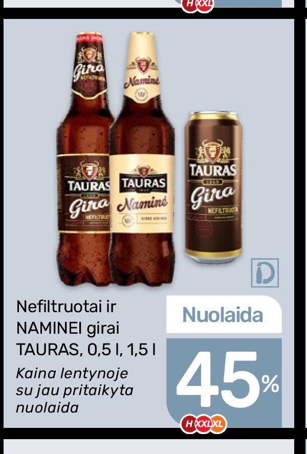 Nefiltruotai ir NAMINEI girai TAURAS, 0.5 l