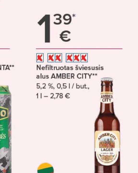 Nefiltruotas šviesusis alus AMBER CITY, 0.5 l