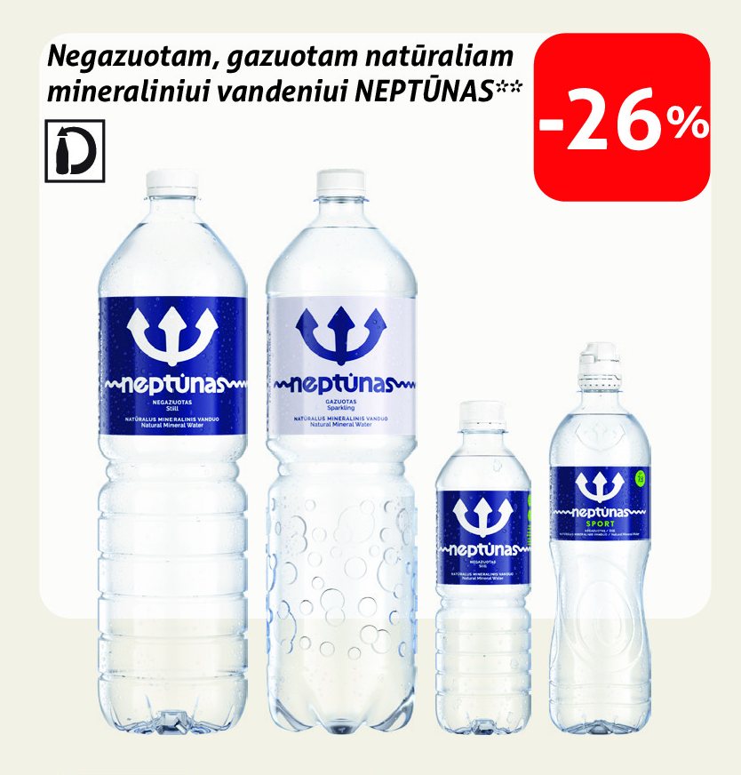 Negazuotam, gazuotam natūraliam mineraliniui vandeniui NEPTŪNAS
