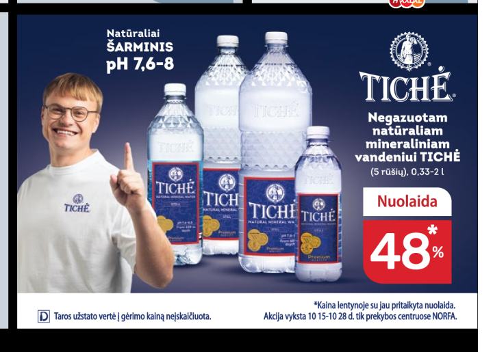 Negazuotam natūraliam mineraliniam vandeniui TICHĖ, 2 l