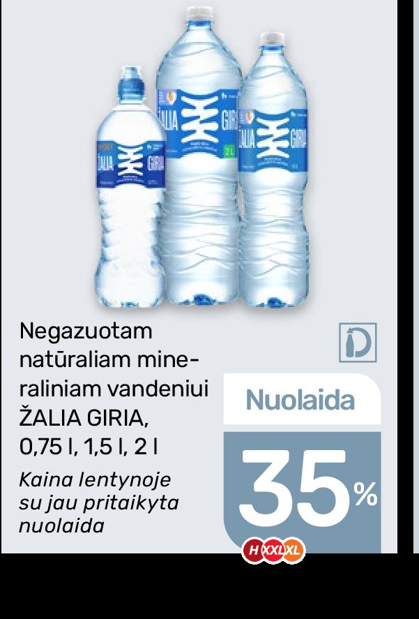 Negazuotam natūraliam mineraliniam vandeniui ŽALIA GIRIA, 0.75 l