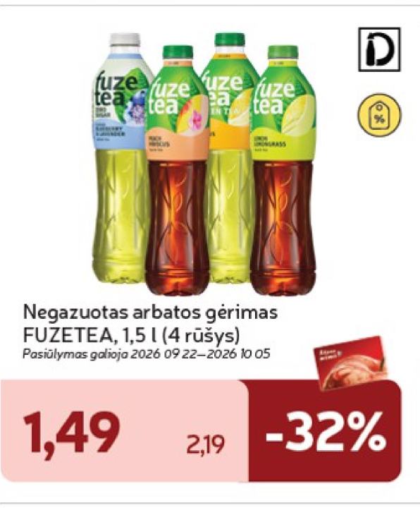 Negazuotas arbatos gėrimas FUZETEA, 1.5 l