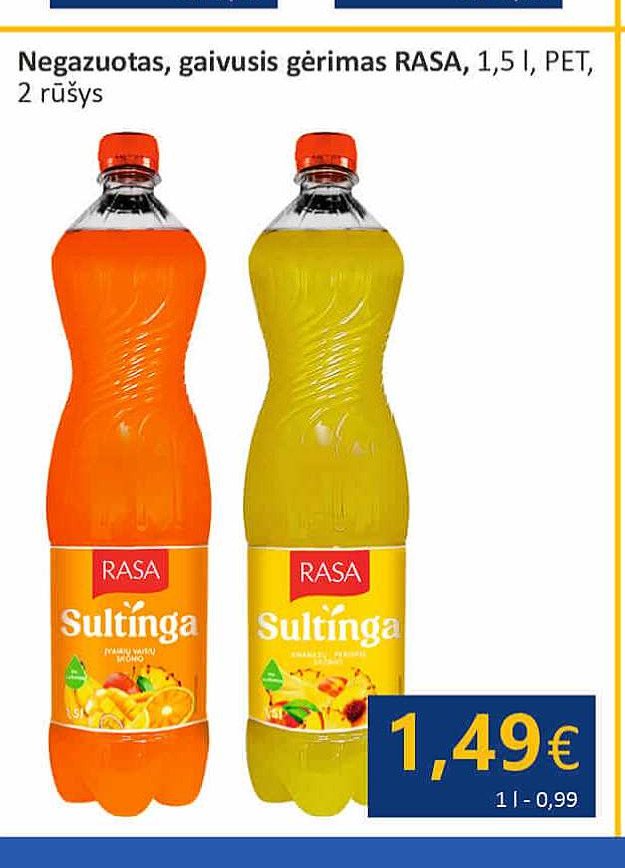 Negazuotas, gaivusis gėrimas RASA, 1.5 l