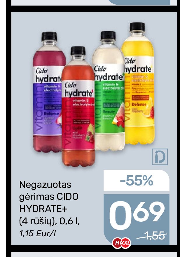Negazuotas gėrimas CIDO HYDRATE+, 0.6 l