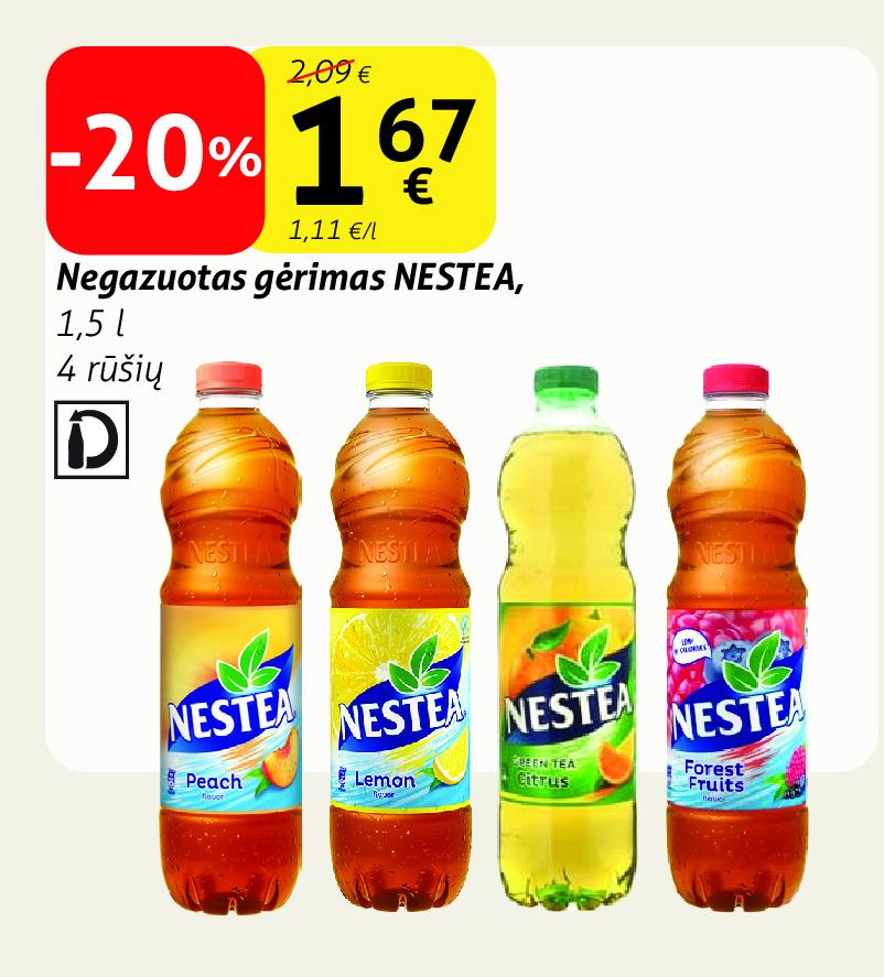 Negazuotas gėrimas NESTEA, 1.5 l