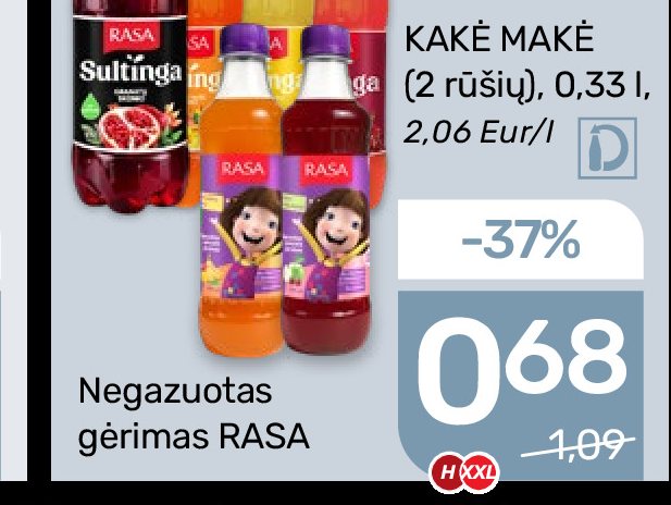 Negazuotas gėrimas RASA, 0.33 l