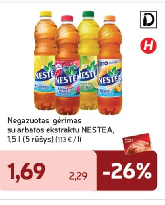 Negazuotas gėrimas su arbatos ekstraktu NESTEA, 1.5 l