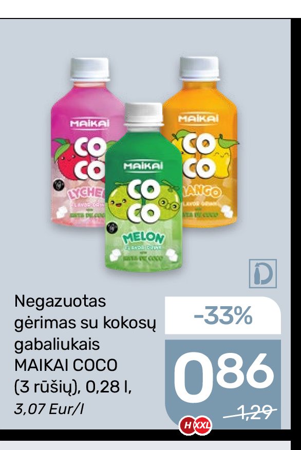 Negazuotas gėrimas su kokosų gabaliukais MAIKAI COCO, 0.28 l
