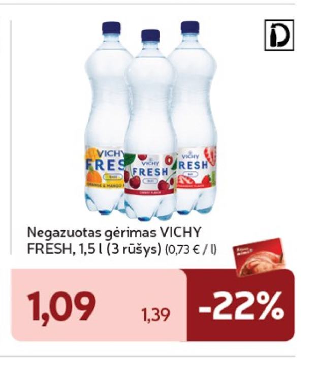 Negazuotas gėrimas VICHY FRESH, 1.5 l