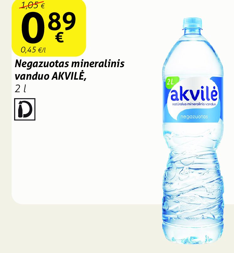 Negazuotas mineralinis vanduo AKVILĖ, 2 l