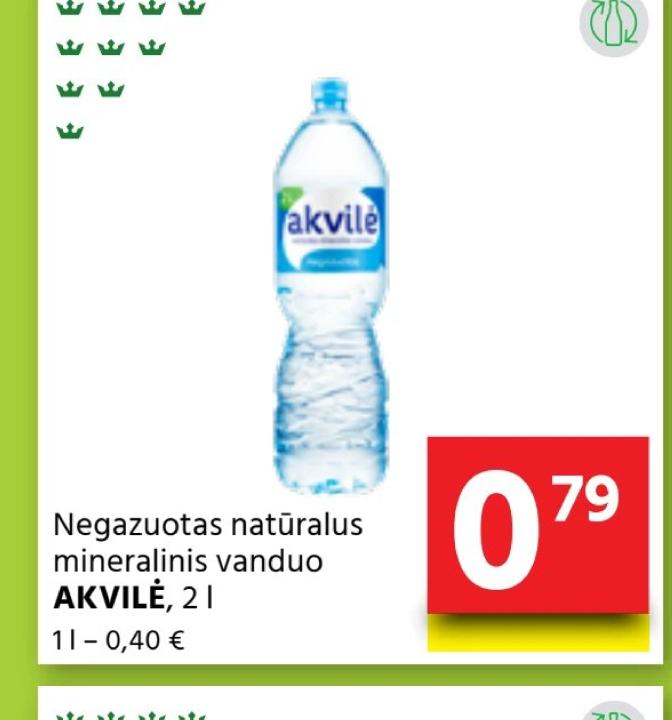 Negazuotas natūralus mineralinis vanduo AKVILĖ, 2 l