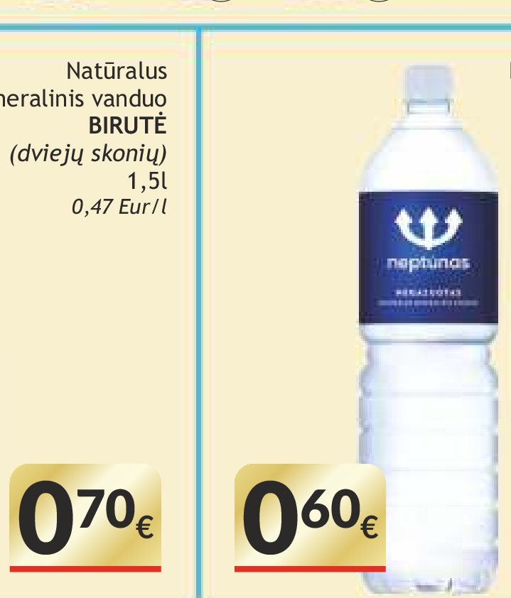 Negazuotas natūralus mineralinis vanduo NEPTŪNAS, 1.5 l