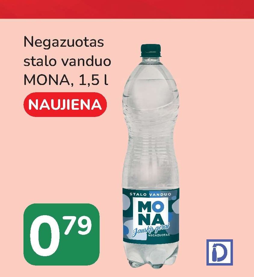 Negazuotas stalo vanduo MONA, 1.5 l