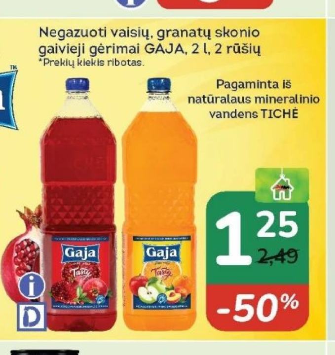 Negazuoti vaisių, granatų skonio gaivieji gėrimai GAJA, 2 l