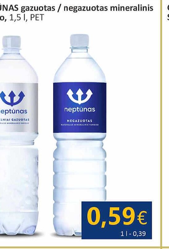 NEPTŪNAS gazuotas / negazuotas mineralinis vanduo, 1.5 l