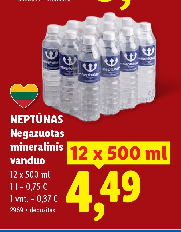 NEPTŪNAS Negazuotas mineralinis vanduo, 12 x 500 ml
