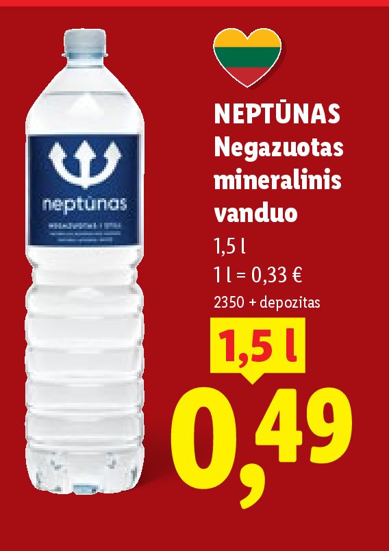NEPTŪNAS Negazuotas mineralinis vanduo, 1.5 l