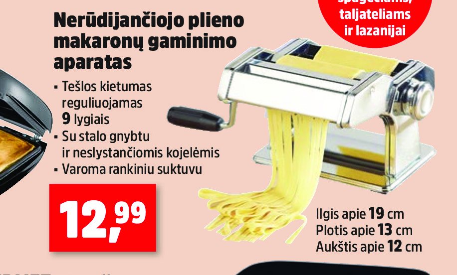 Nerūdijančiojo plieno makaronų gaminimo aparatas, 19 cm
