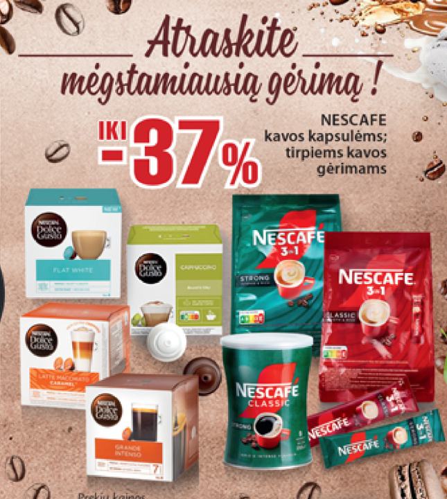 NESCAFE kavos kapsulėms; tirpiems kavos gėrimams
