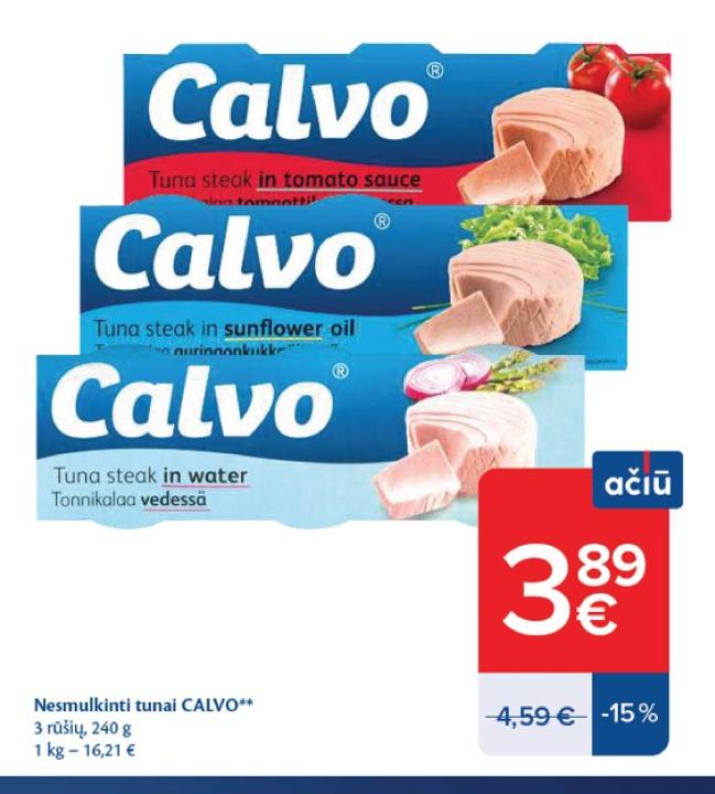 Nesmulkinti tunai CALVO, 240 g
