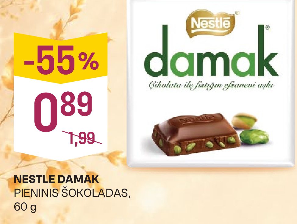 NESTLE DAMAK PIENINIS ŠOKOLADAS, 60 g