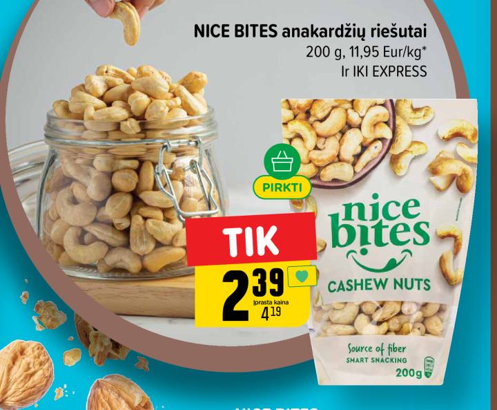 NICE BITES anakardžių riešutai, 200 g