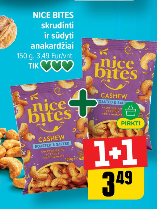 NICE BITES skrudinti ir sūdyti anakardžiai, 150 g