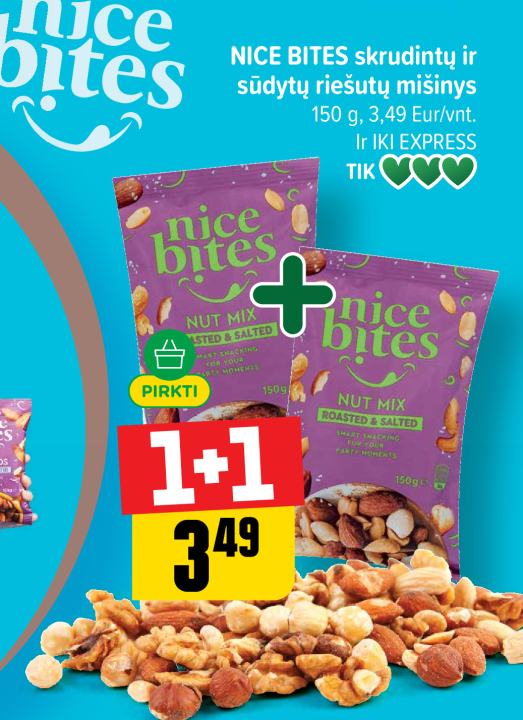 NICE BITES skrudintų ir sūdytų riešutų mišinys, 150 g