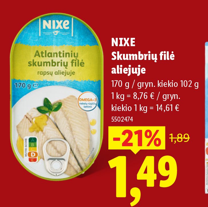 NIXE Skumbrių filė aliejuje, 170 g
