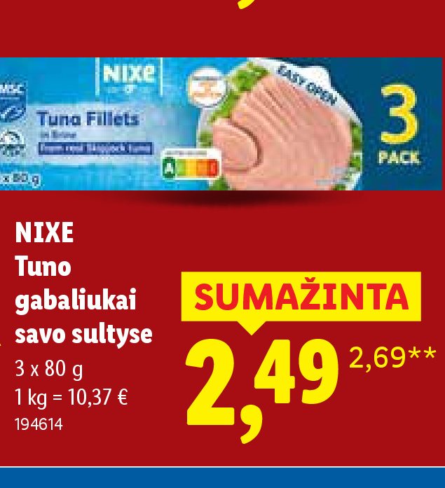 NIXE Tuno gabaliukai savo sultyse, 3 x 80 g