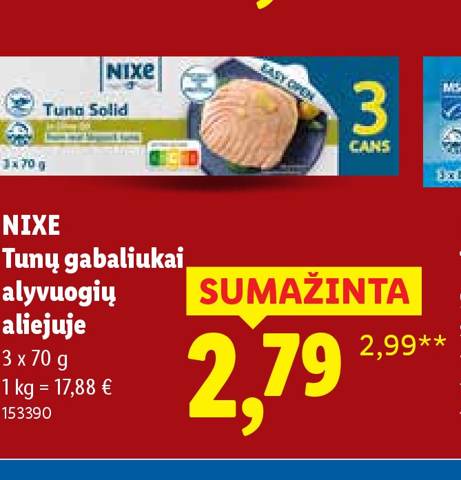 NIXE Tunų gabaliukai alyvuogių aliejuje, 3 x 70 g