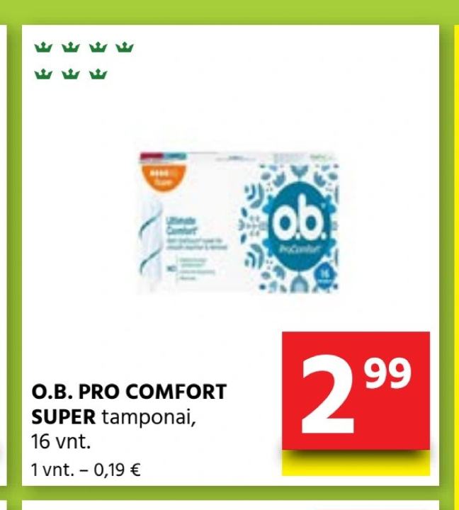 O.B. PRO COMFORT SUPER tamponai, 16 vnt