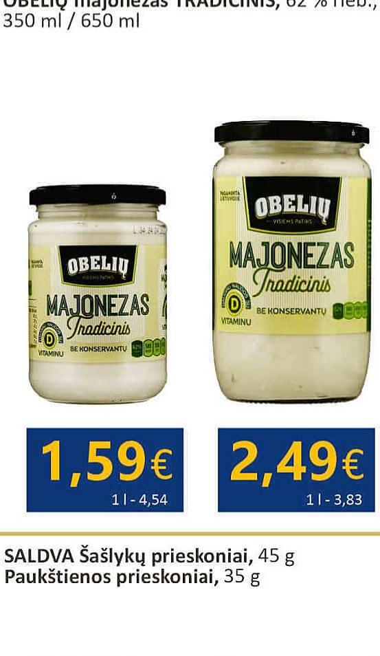 OBELIŲ majonezas TRADICINIS, 350 ml