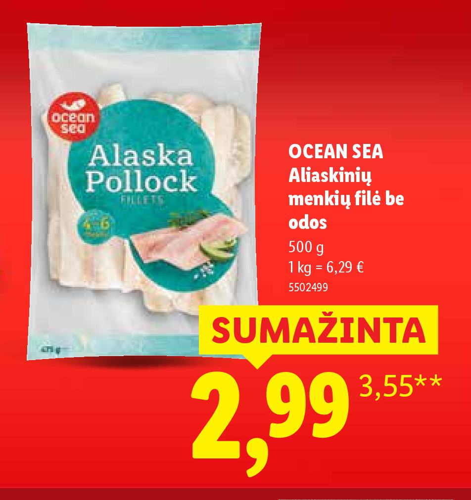 OCEAN SEA Aliaskinių menkių filė be odos, 500 g