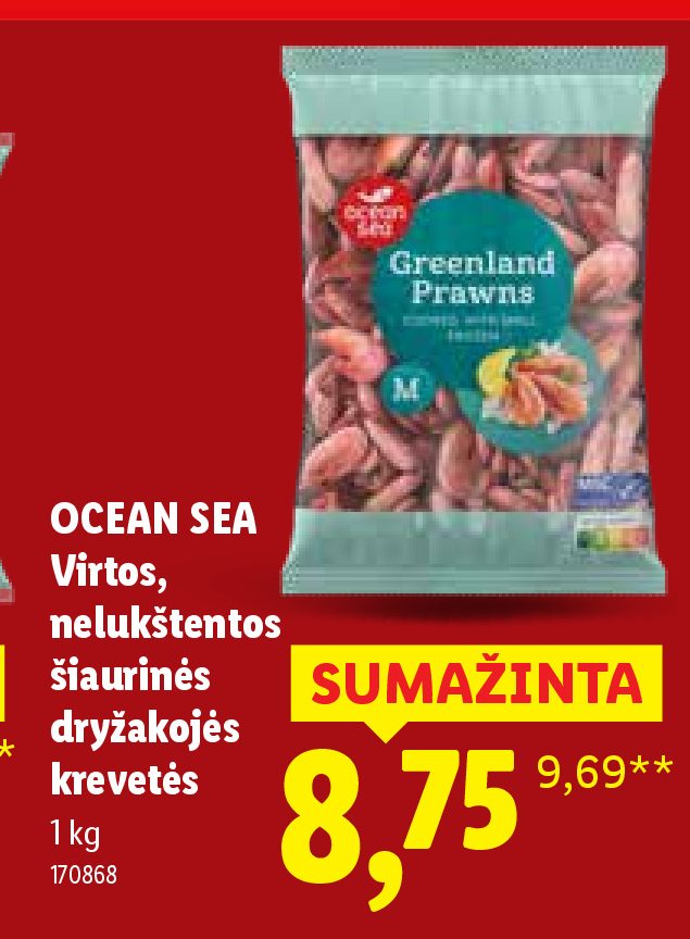OCEAN SEA Virtos, nelukštentos šiaurinės dryžakojės krevetės, 1 kg