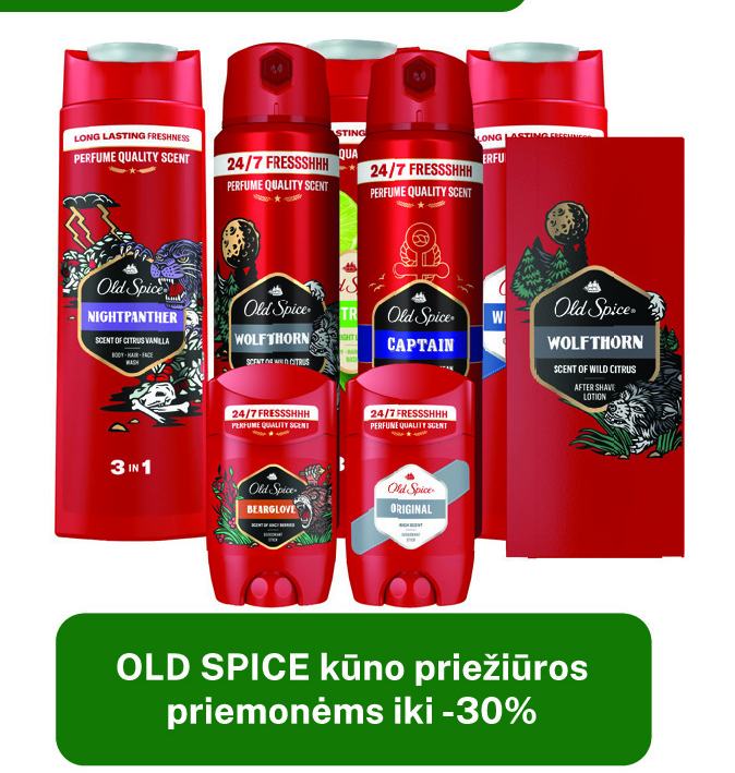 OLD SPICE kūno priežiūros priemonėms