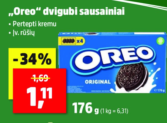 „Oreo“ dvigubi sausainiai, 176 g
