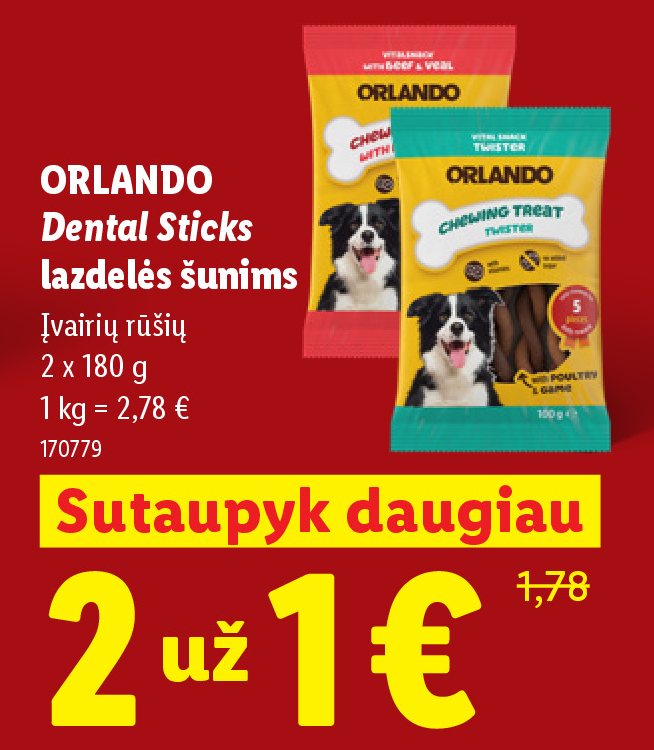 ORLANDO Dental Sticks lazdelės šunims, 2 x 180 g