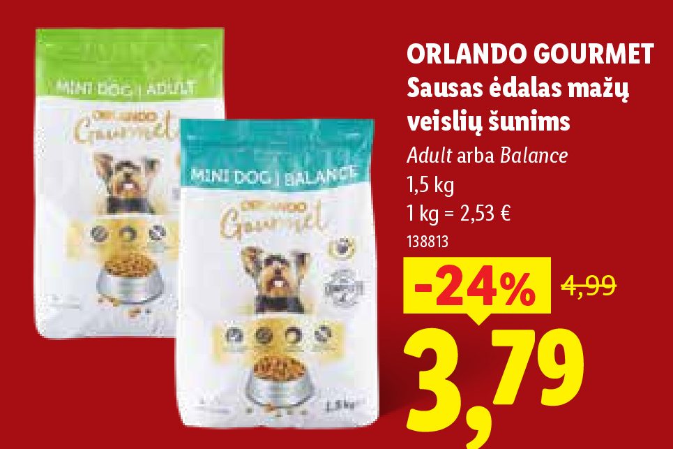 ORLANDO GOURMET Sausas ėdalas mažų veislių šunims, 1.5 kg