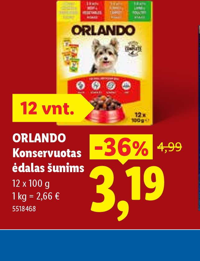 ORLANDO Konservuotas ėdalas šunims, 12 x 100 g